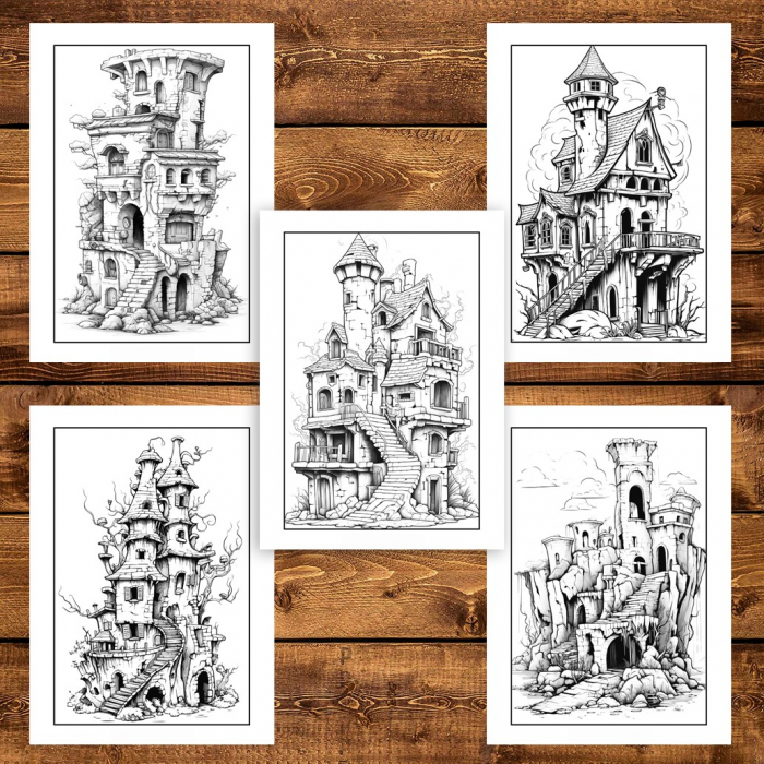 Carte de colorat pentru adulti, 50 de ilustratii, Case in ruine, 106 pagini [5]