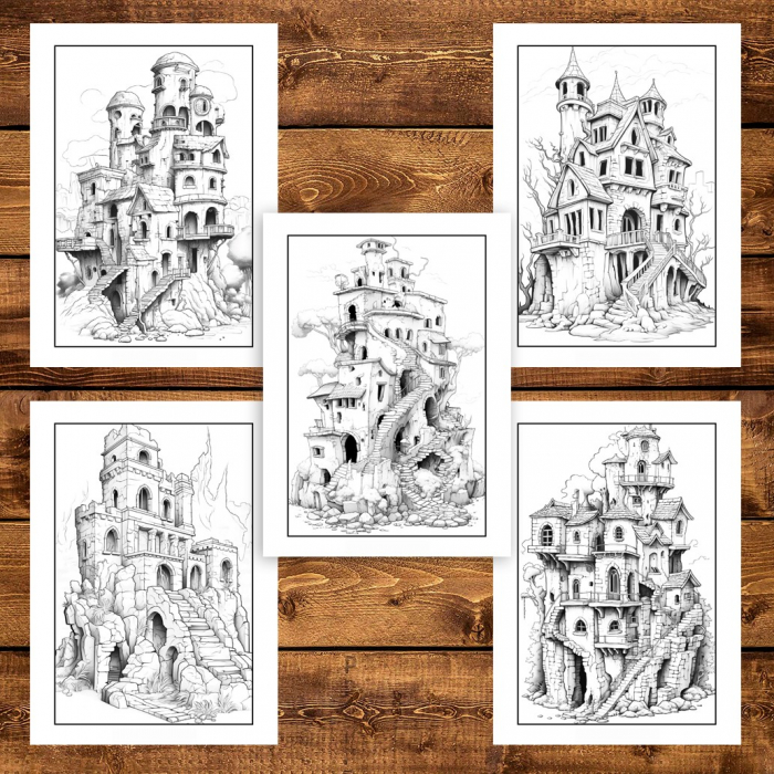 Carte de colorat pentru adulti, 50 de ilustratii, Case in ruine, 106 pagini [4]