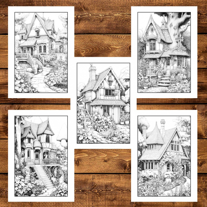 Carte de colorat pentru adulti, 50 de ilustratii, Case pitoresti, 106 pagini [6]