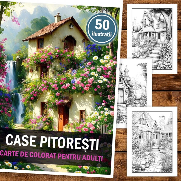 Carte de colorat pentru adulti, 50 de ilustratii, Case pitoresti, 106 pagini [2]