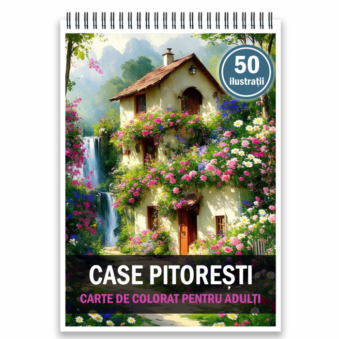 Carte de colorat pentru adulti, 50 de ilustratii, Case pitoresti, 106 pagini [1]