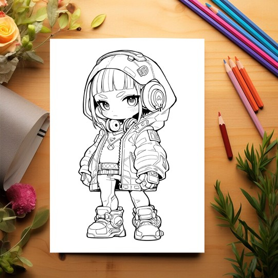 Carte de colorat pentru adulti, 50 de ilustratii Chibi Cyberpunk Girls, 106 pagini [3]