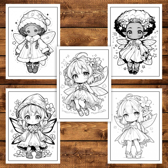 Carte de colorat pentru adulti, 50 de ilustratii Chibi Fairy Girls, 106 pagini [4]