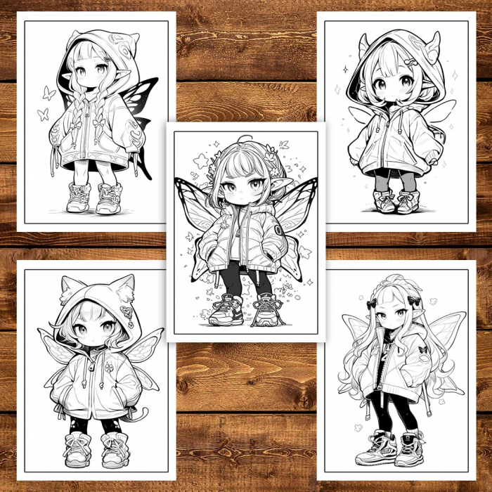 Carte de colorat pentru adulti, 50 de ilustratii Chibi Fairy Girls, 106 pagini [6]