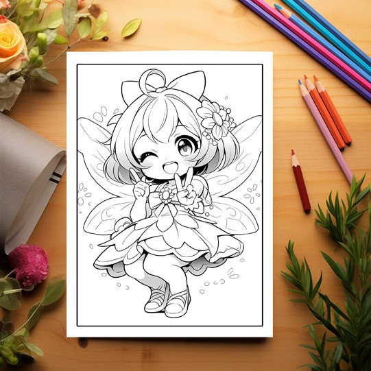 Carte de colorat pentru adulti, 50 de ilustratii Chibi Fairy Girls, 106 pagini [2]