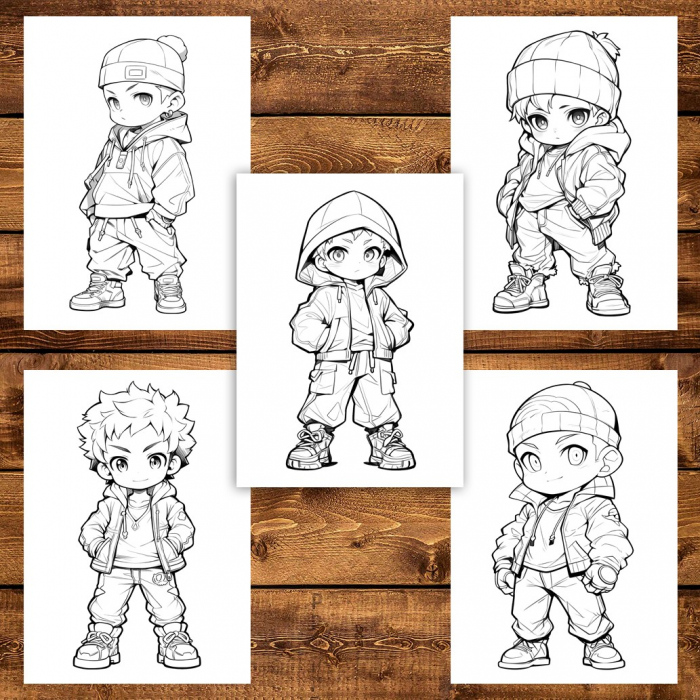 Carte de colorat pentru adulti, 50 de ilustratii Chibi Street Boys, 106 pagini [6]