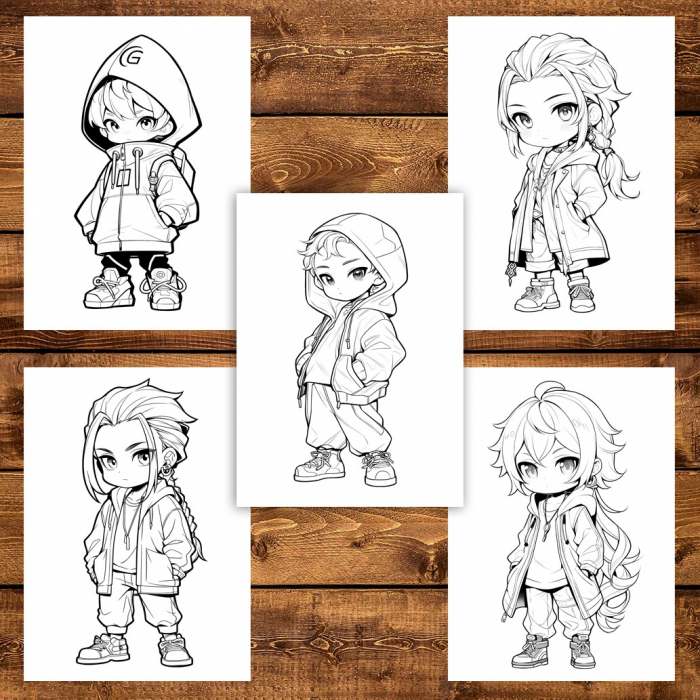 Carte de colorat pentru adulti, 50 de ilustratii Chibi Street Boys, 106 pagini [5]