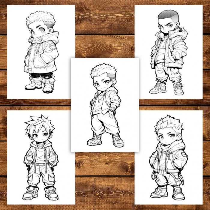 Carte de colorat pentru adulti, 50 de ilustratii Chibi Street Boys, 106 pagini [4]
