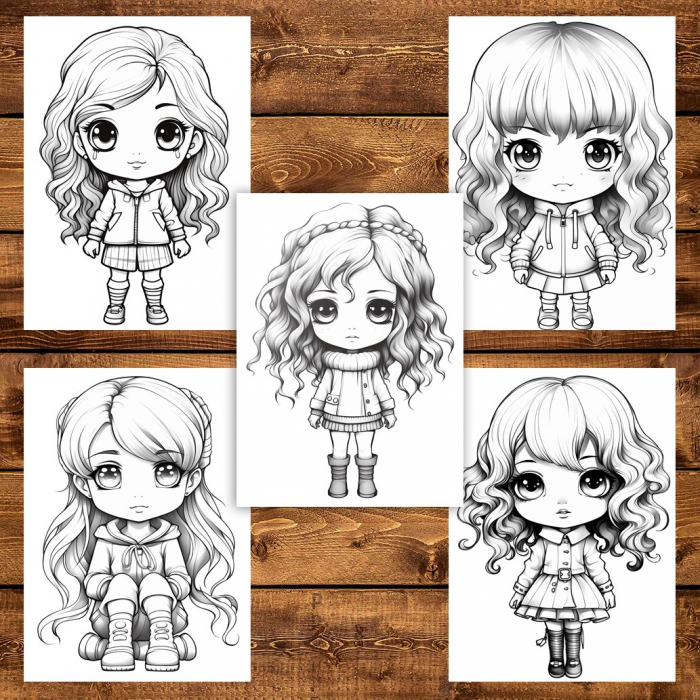 Carte de colorat pentru adulti, 50 de ilustratii Cute Chibi Girls, 106 pagini [4]