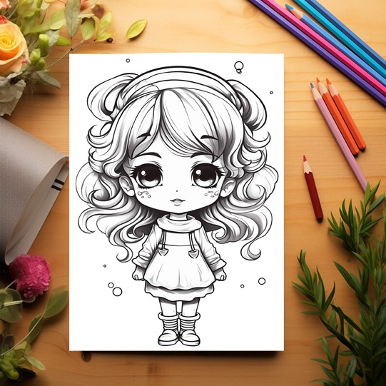 Carte de colorat pentru adulti, 50 de ilustratii Cute Chibi Girls, 106 pagini [3]
