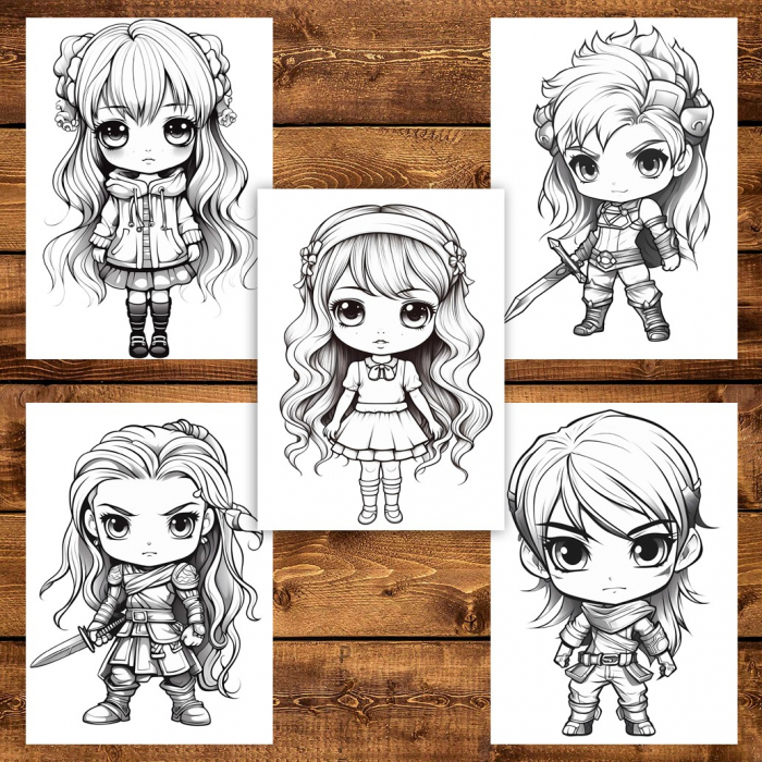 Carte de colorat pentru adulti, 50 de ilustratii Cute Chibi Girls, 106 pagini [6]