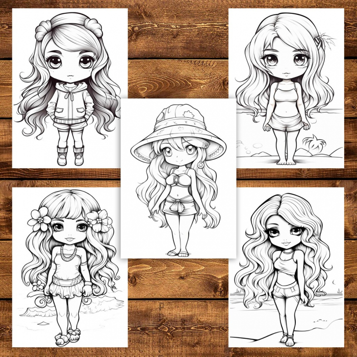 Carte de colorat pentru adulti, 50 de ilustratii Cute Chibi Girls, 106 pagini [5]