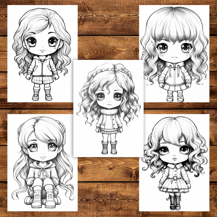 Carte de colorat pentru adulti, 50 de ilustratii Cute Chibi Girls, 106 pagini [4]