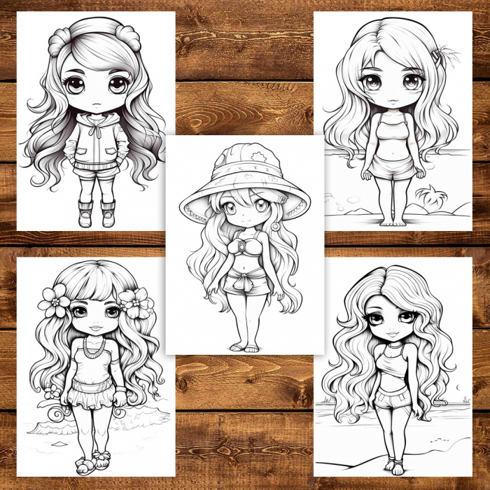 Carte de colorat pentru adulti, 50 de ilustratii Cute Chibi Girls, 106 pagini [5]