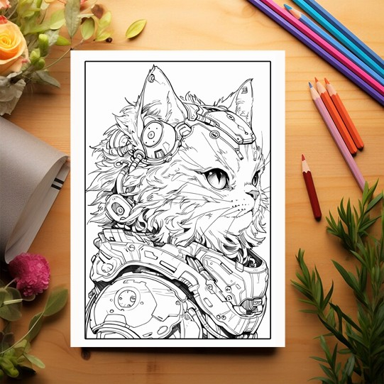 Carte de colorat pentru adulti, 50 de ilustratii, Cyborg Cats, 106 pagini [3]