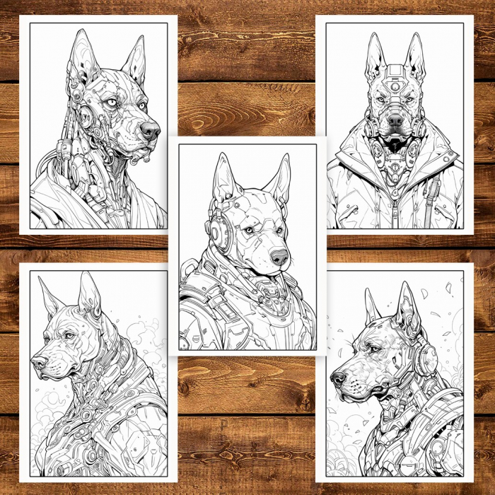 Carte de colorat pentru adulti, 50 de ilustratii, Cyborg Dogs, 106 pagini [5]