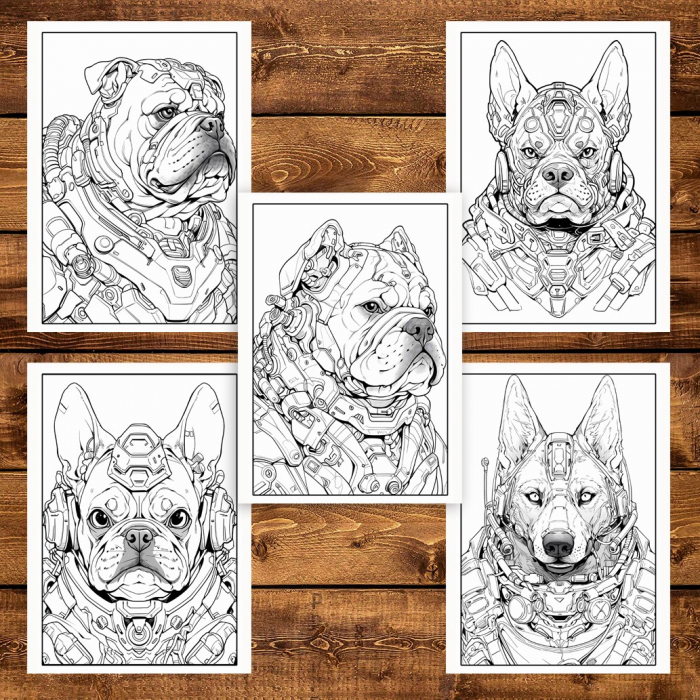 Carte de colorat pentru adulti, 50 de ilustratii, Cyborg Dogs, 106 pagini [4]