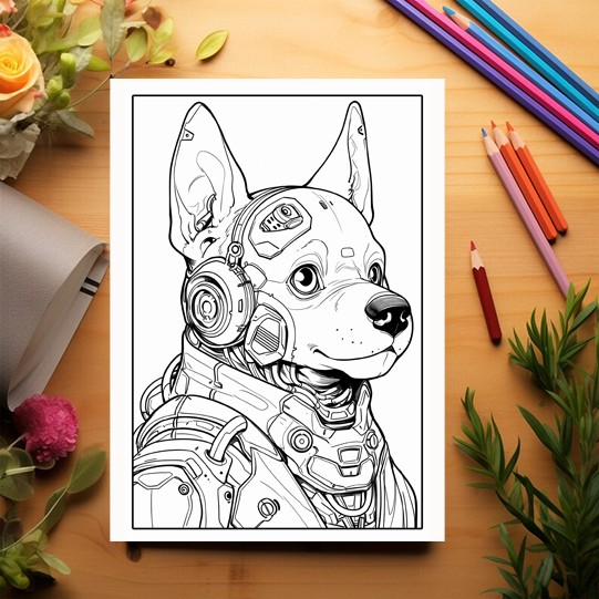 Carte de colorat pentru adulti, 50 de ilustratii, Cyborg Dogs, 106 pagini [3]
