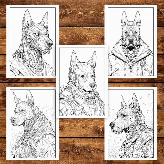 Carte de colorat pentru adulti, 50 de ilustratii, Cyborg Dogs, 106 pagini [5]
