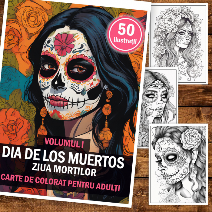Carte de colorat pentru adulti, 50 de ilustratii, Dia de Los Muertos - Volumul II, 106 pagini [2]