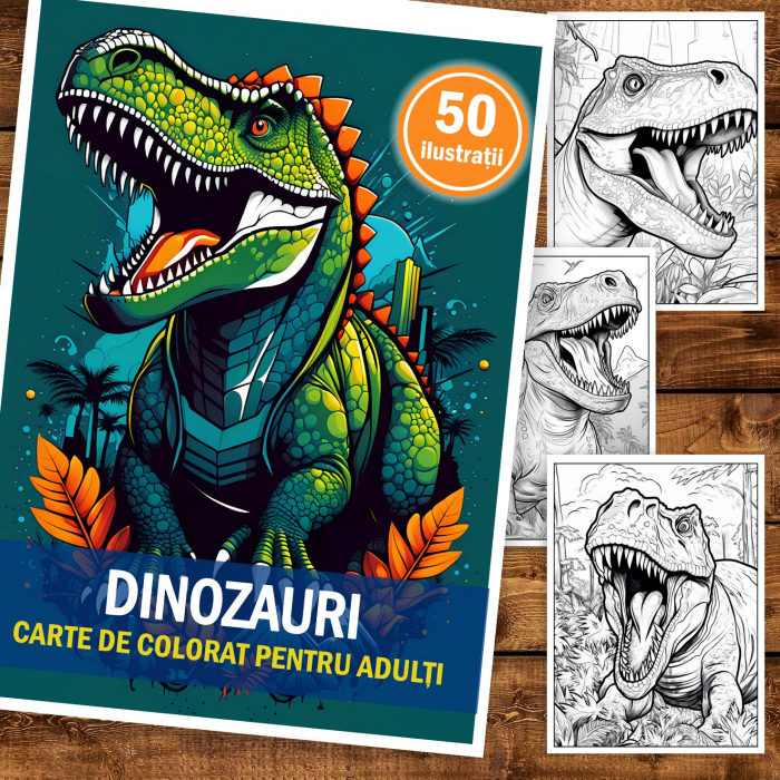 Carte de colorat pentru adulti, 50 de ilustratii, Dinozauri, 106 pagini [2]
