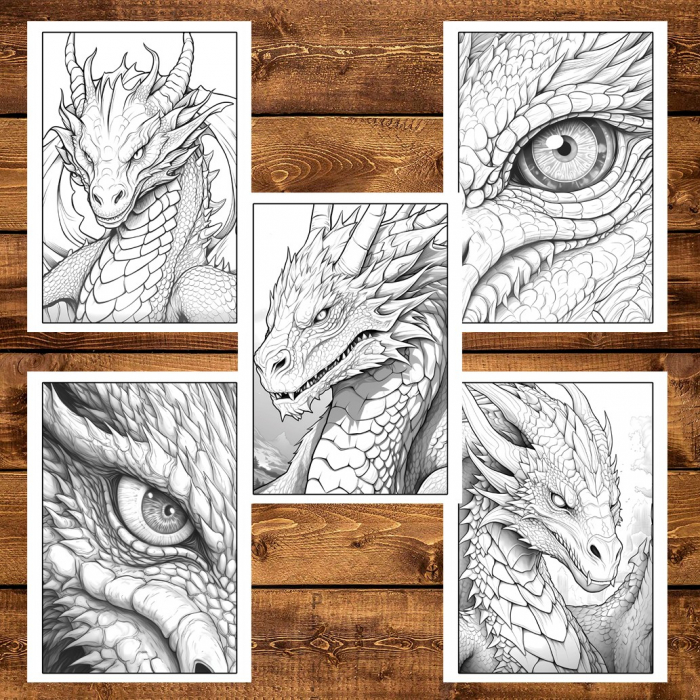 Carte de colorat pentru adulti, 50 de ilustratii, Dragoni, 106 pagini [7]