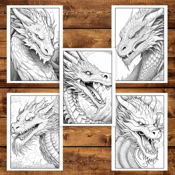 Carte de colorat pentru adulti, 50 de ilustratii, Dragoni, 106 pagini [6]