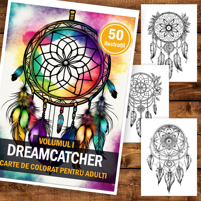 Carte de colorat pentru adulti, 50 de ilustratii, Dreamcatcher - Volumul I, 106 pagini [2]