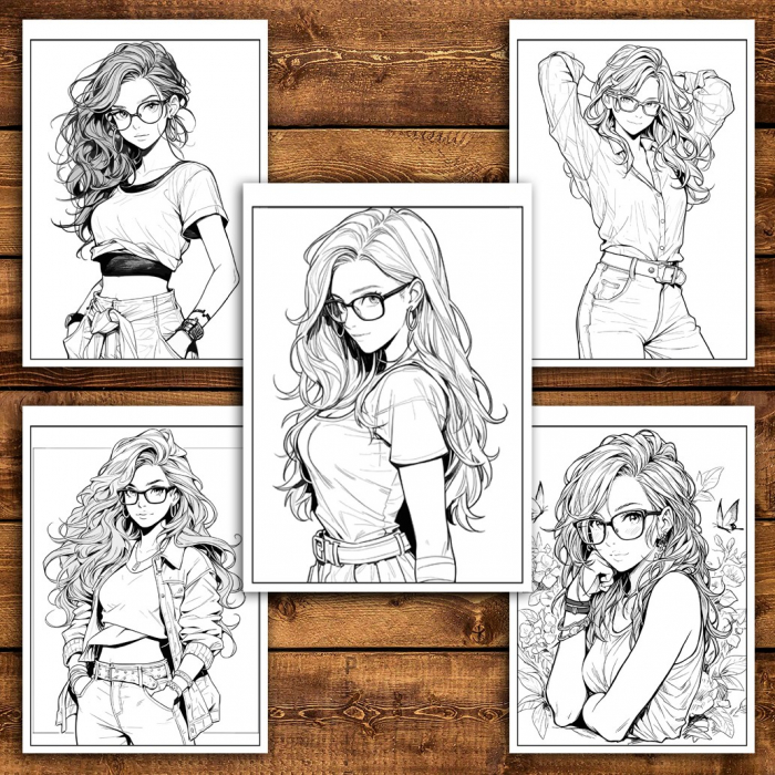 Carte de colorat pentru adulti, 50 de ilustratii, Fete cu ochelari, 106 pagini [5]