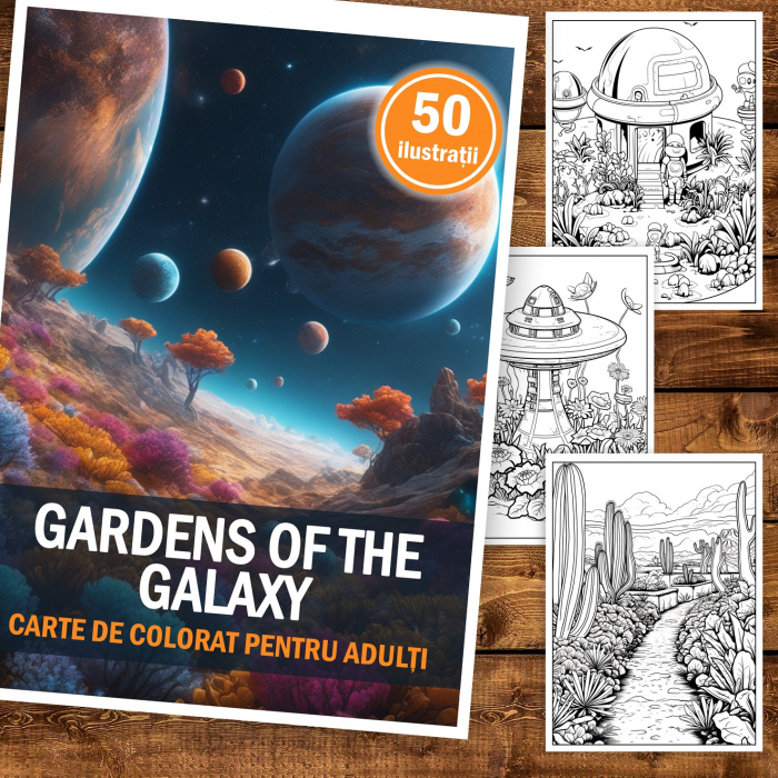 Carte de colorat pentru adulti, 50 de ilustratii, Gardens of the Galaxy, 106 pagini [2]