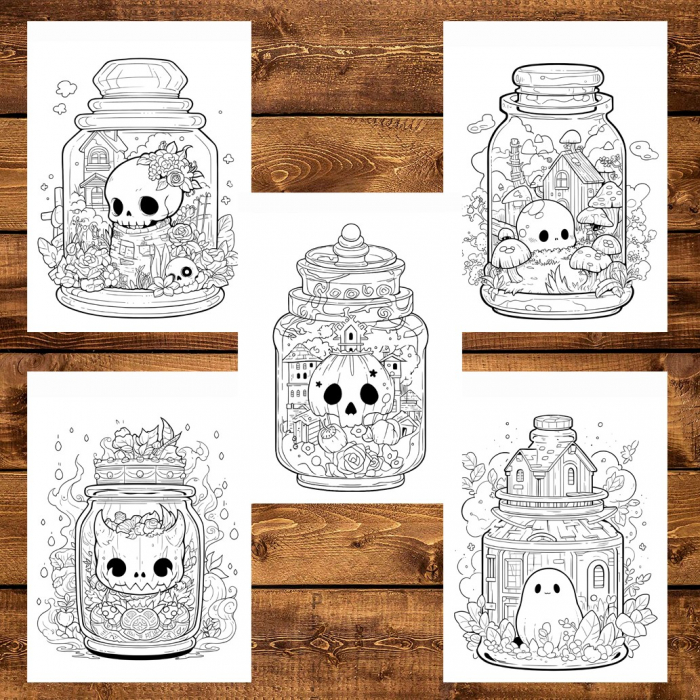 Carte de colorat pentru adulti, 50 de ilustratii, Halloween pufos - Volumul I, 106 pagini [6]