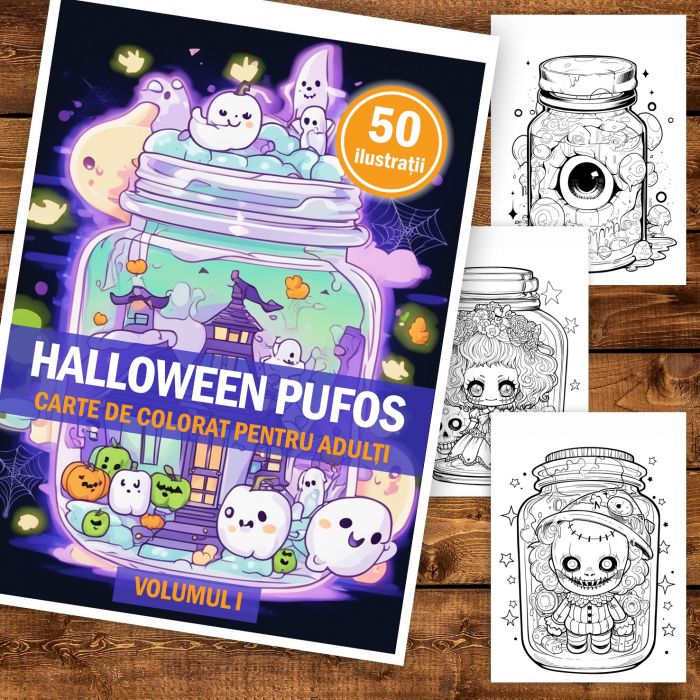 Carte de colorat pentru adulti, 50 de ilustratii, Halloween pufos - Volumul I, 106 pagini [2]