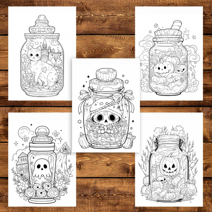 Carte de colorat pentru adulti, 50 de ilustratii, Halloween pufos - Volumul I, 106 pagini [5]