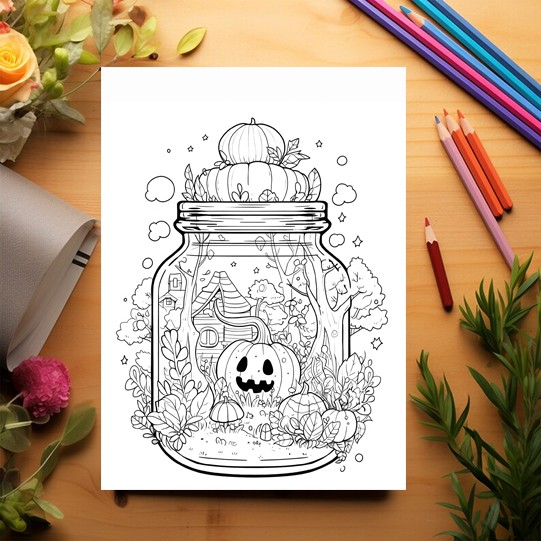 Carte de colorat pentru adulti, 50 de ilustratii, Halloween pufos - Volumul I, 106 pagini [3]