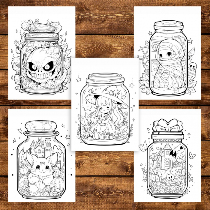 Carte de colorat pentru adulti, 50 de ilustratii, Halloween pufos - Volumul I, 106 pagini [4]