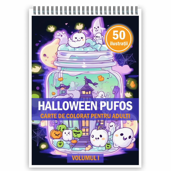 Carte de colorat pentru adulti, 50 de ilustratii, Halloween pufos - Volumul I, 106 pagini [1]