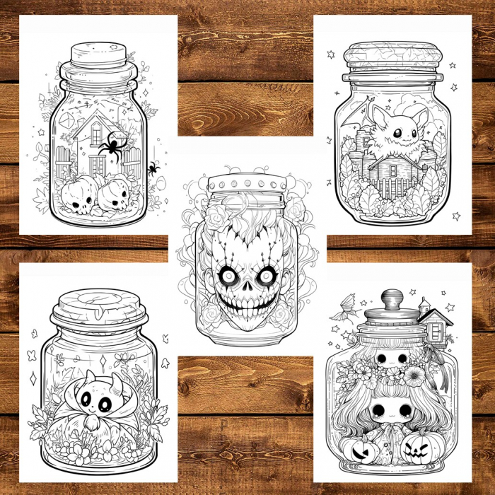 Carte de colorat pentru adulti, 50 de ilustratii, Halloween pufos - Volumul II, 106 pagini [6]