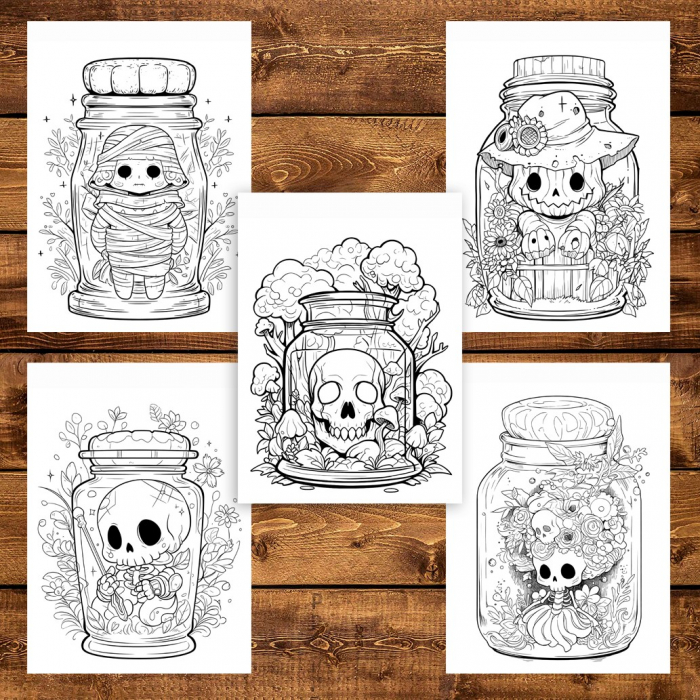 Carte de colorat pentru adulti, 50 de ilustratii, Halloween pufos - Volumul II, 106 pagini [4]