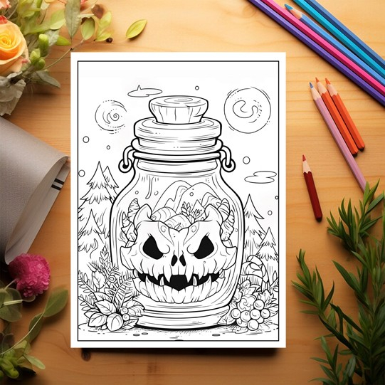 Carte de colorat pentru adulti, 50 de ilustratii, Halloween pufos - Volumul II, 106 pagini [3]