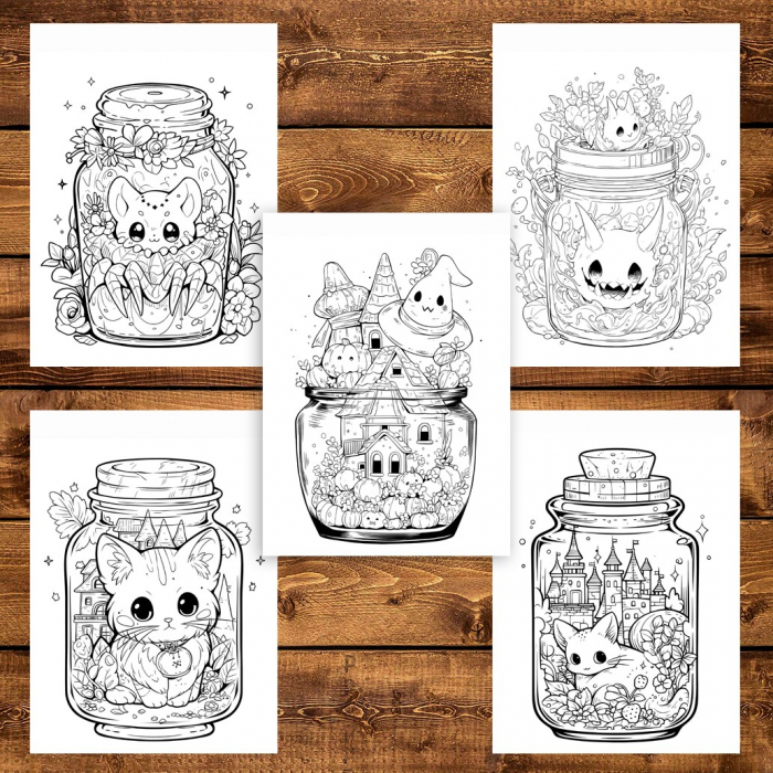 Carte de colorat pentru adulti, 50 de ilustratii, Halloween pufos - Volumul II, 106 pagini [5]