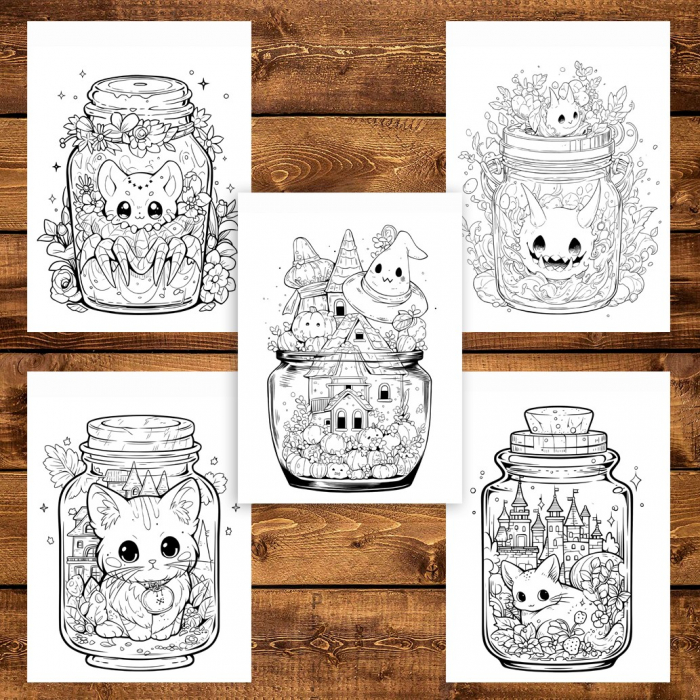 Carte de colorat pentru adulti, 50 de ilustratii, Halloween pufos - Volumul II, 106 pagini [5]