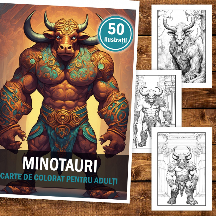 Carte de colorat pentru adulti, 50 de ilustratii, Minotauri, 106 pagini [2]