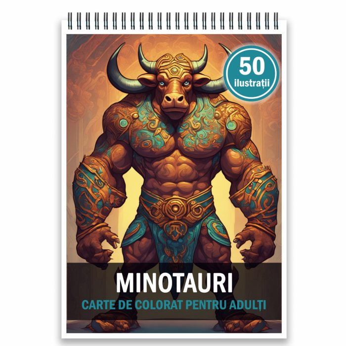 Carte de colorat pentru adulti, 50 de ilustratii, Minotauri, 106 pagini [1]