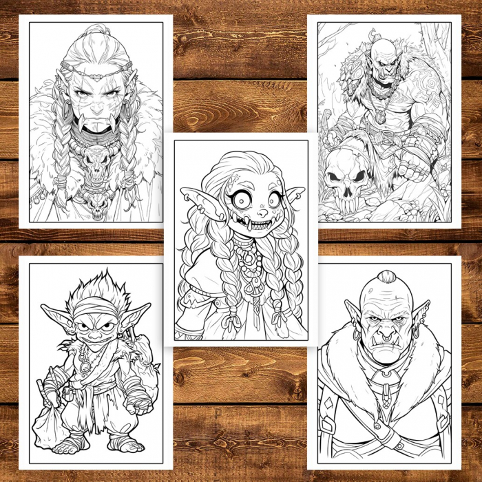 Carte de colorat pentru adulti, 50 de ilustratii, Orcs and Goblin, 106 pagini [5]