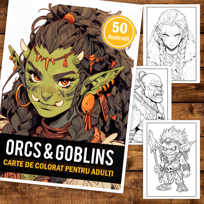 Carte de colorat pentru adulti, 50 de ilustratii, Orcs and Goblin, 106 pagini [2]
