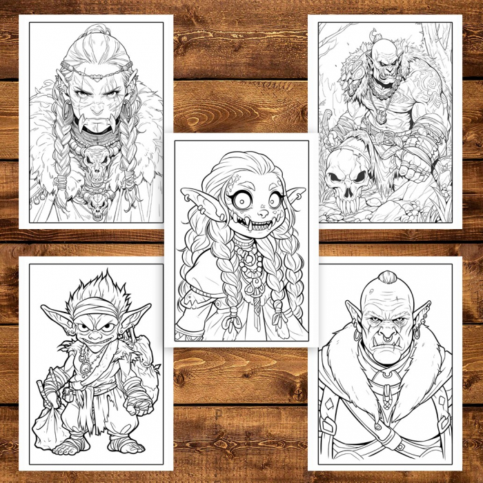 Carte de colorat pentru adulti, 50 de ilustratii, Orcs and Goblin, 106 pagini [5]