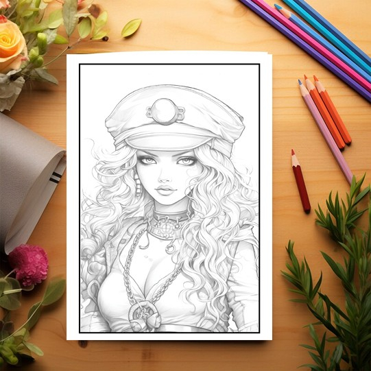 Carte de colorat pentru adulti, 50 de ilustratii Pirate Girls, 106 pagini [3]
