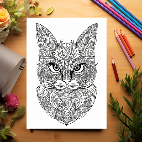 Carte de colorat pentru adulti, 50 de ilustratii Pisici Mandala, 106 pagini [3]