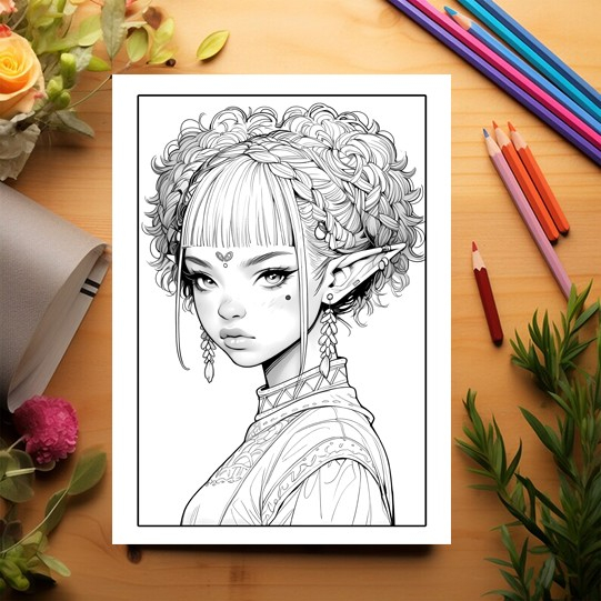 Carte de colorat pentru adulti, 50 de ilustratii Sassy Elf Girls - Volumul I, 106 pagini [3]