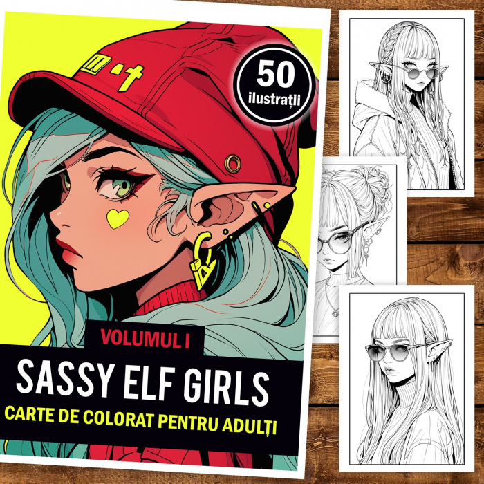 Carte de colorat pentru adulti, 50 de ilustratii Sassy Elf Girls - Volumul I, 106 pagini [2]